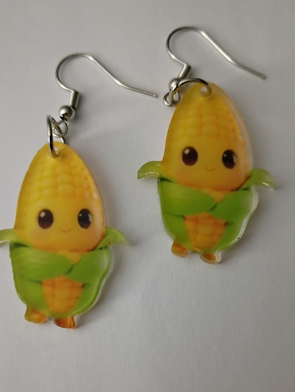 Playful Yellow Corn Character Drop Earrings with Green Husk